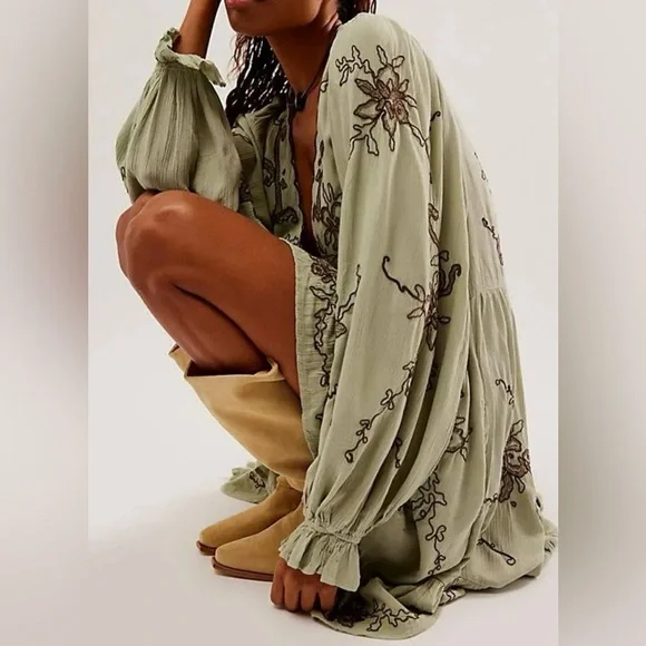 Free People embroidered mini dress (green) - Picture 2 of 6